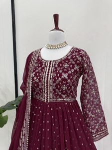 Noor Elegance Micro Inner Dupatta Salwar Suit Set Faux Georgette Top <b>Sequin</b> Thread <b>Art</b> Sizes M XXL 3XL for Party Summer Winter - Product Image 3