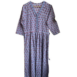 Violet indien imprimé robe menthe Boho robe courte bloc impression collection indien tuniques main robe coton longue robe - Product Image 1