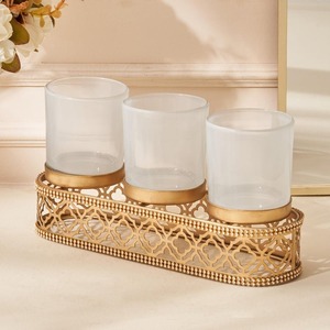 Uniquely Designed Metal Lanterns Glass <b>Candle</b> Holders & Jars for <b>Dinner</b> Room Wood Candleholders with Stylish Features - Product Image 2