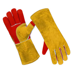 Gants de soudage industriels en cuir à manches longues Gants de soudage rouges en cuir Fonction Gants en cuir industriels anti-chaleur du Pakistan - Product Image 1
