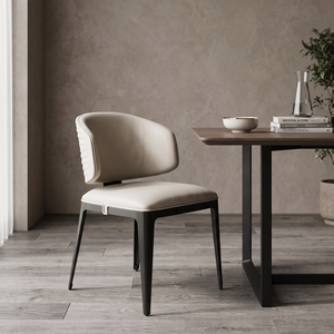 Chaise de salle à manger moderne en cuir PU, design contemporain, rembourrée, mobilier de restaurant, structure noire, revêtement beige - Product Image 6