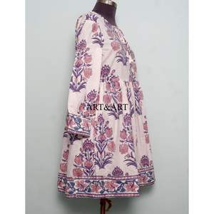 ชุดเดรสทำงานผ้าฝ้ายยาวระดับเข่าสำหรับผู้หญิง พิมพ์ลายดอกไม้ด้วยมือ เป็นมิตรกับสิ่งแวดล้อม ระบายอากาศได้ดี ทรงเอไลน์ สำหรับฤดูร้อนและฤดูใบไม้ร่วง - Product Image 4