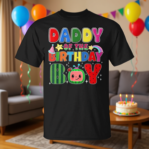 T-shirt coordinata per la famiglia Melon con design 'Daddy of the Birthday Boy' per occasioni speciali - Product Image 3
