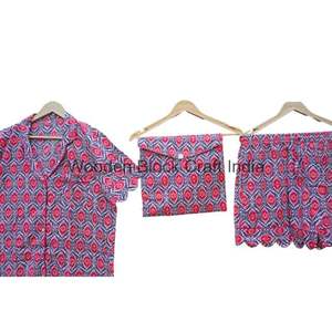 ชุดชุดนอนจิงโจ้คอตตอนแบบแฮนด์เมดสำหรับผู้หญิงชุดกลางคืนสั้นแนววินเทจพิมพ์ลาย - Product Image 5