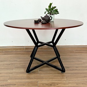 Mesa de Comedor Redonda de 120 cm con Patas de Hierro, Muebles de Madera de Caucho para Sala de Estar, Ensamblada BA68135 - Product Image 4