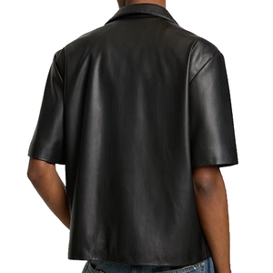 OEM Custom logo High Quality Faux Leather Button-up <b>Bowling</b> Shirt for Men's Casual Leather Shirts - Product Image 4
