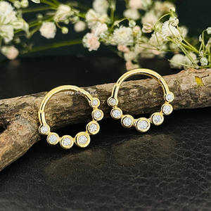 14K Solid <b>Gold</b> Bezel Set Diamond Daith Clicker Fine Jewelry. - Product Image 3