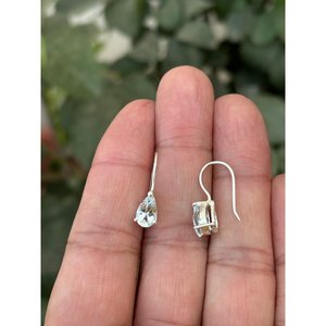Boucles d'oreilles pendantes en argent 925 plaqué or 14 carats et or rose, avec perle d'aigue-marine en forme de poire, perle d'eau douce et diamant, pour mariages et soirées - Product Image 2