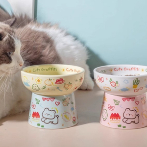 ชามอาหารและน้ำสัตว์เลี้ยงแบบยกสูงทำจากเซรามิกสำหรับแมว สุนัข กระต่าย - ทนทาน ทันสมัย ขาตั้งสูง น่ารัก สีสันสดใส ทำความสะอาดง่าย กันลื่น - Product Image 4