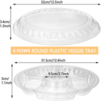 Plateau rond en PVC transparent pour légumes et fruits avec couvercle, 6 compartiments séparés, plateau de service alimentaire réutilisable pour la restauration