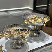Tazón de Metal con Recubrimiento de Polvo Blanco, Diseño Moderno, Hecho a Mano, Redondo, para Servir Postres y Sopas, con Diseño Floral