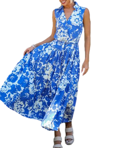 Vestido de flores azul y blanco de nueva tendencia de calidad de exportación para un look romántico de verano disponible al mejor precio de la India - Product Image 2