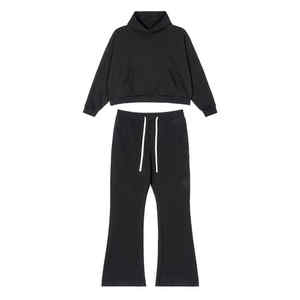 Haute qualité 100% coton français éponge surdimensionné lavé logo personnalisé hommes pantalons de survêtement lourds Boxy recadrée à capuche survêtements ensembles - Product Image 2