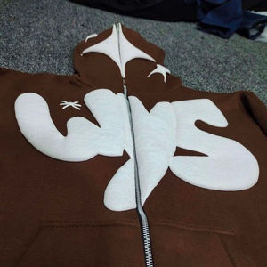 Nouveau sweat à capuche unisexe élégant avec impression bouffante avec logo personnalisé 100% coton sweat à capuche zippé épais avec impression bouffante - Product Image 3