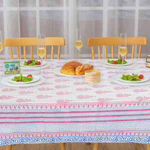 Mantel con estampado de bloques tradicionales indios con patrón Floral rosa claro, cubierta de mesa étnica para comedor y boda entregada artesanalmente - Product Image 4