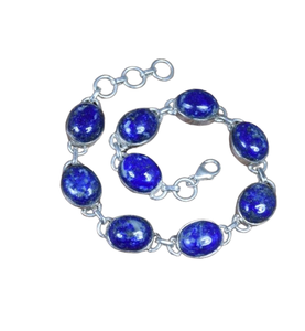 Lapis Lazuli ธรรมชาติอัญมณี925แข็งเงินสเตอร์ลิงสร้อยข้อมือทำด้วยมือเครื่องประดับที่มีการประทับเงิน925 - Product Image 1