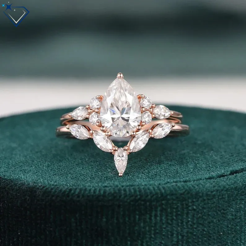 natural round & pear cut customize engagement & wedding ring handmade diamond ring white/yellow diamond fine jewelry