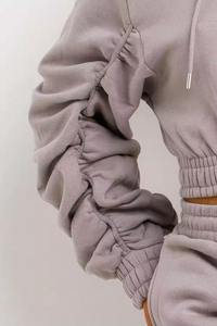 ชุดวอร์ม2ชิ้นสำหรับผู้หญิงชุด2ชิ้นเสื้อแขนยาวมีฮู้ดผ้าฝ้ายกางเกงขาสั้นลำลองชุดเสื้อผ้าใส่อยู่บ้าน - Product Image 5