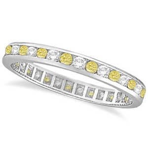 Anillo de Eternidad con Diamantes Amarillos y Blancos de 1.00ct Engastados en Canal en Oro Blanco de 14k - Product Image 2