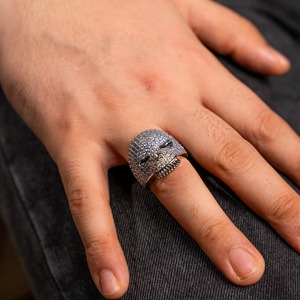 Excellente qualité, mode fine, bague crâne en diamant cz plaqué or pour hommes disponible à un prix abordable - Product Image 3