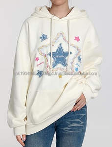 2025 conjuntos cremallera-Up estrella gráfico polar Sudadera con capucha Vintage Denim apliques bordado XL tamaño Oversize Heavyweight Pullover - Product Image 6