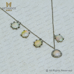 Ópalo piedra preciosa oxidada 925 Plata diamante diseñador gota collar joyería al por mayor collar de mujer joyería fina - Product Image 5