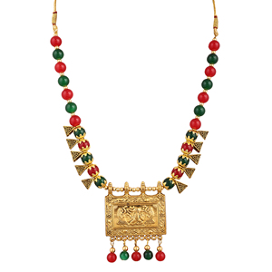 Oxidised <b>Square</b> Ganesh Fashion Jewelry <b>Set</b> Green Maroon Beads - Product Image 3