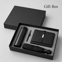 Ensemble cadeau d'entreprise avec logo personnalisé, coffret cadeau d'affaires 4 pièces avec carnet en cuir PU A5, tasse isotherme, parapluie et stylo