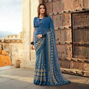 Sari de Georgette para Fiesta de Bollywood Pakistaní, Diseño de Alta Costura para Adultos, Nuevo Sari Indio Estampado con Encaje de Alta Calidad - Product Image 5