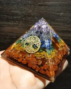 Chips de piedra lunar de arcoíris de cristales de alta falsificación con símbolo de árbol de la vida de metal orgonita Pirámide de energía para meditación - Product Image 3