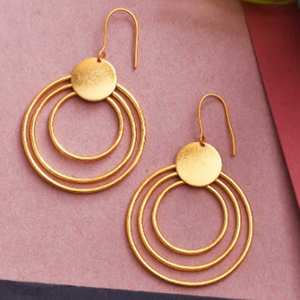 Pendientes circulares múltiples hechos a mano únicos, joyería de diseño moderno para mujer, ropa informal y de fiesta - Product Image 1