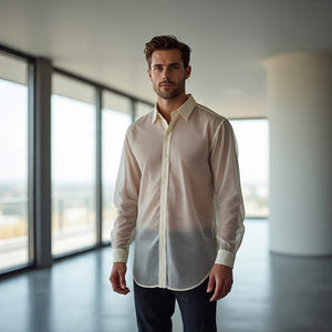 เสื้อตาข่ายโปร่งกระดุมผ่าหน้าสำหรับผู้ชายเสื้อเชิ้ตผ้าโปร่งใสสำหรับไนท์คลับเสื้อตาข่ายสำหรับผู้ชาย - Product Image 2