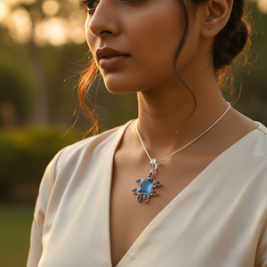 925 Silver Fine Pendant <b>Necklace</b> with Blue Gemstone for Women - Product Image 1