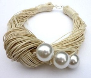 Collar de cuentas de algodón y resina de moda femenina Bohemia hecho a mano en India COLLAR COLGANTE - Product Image 1