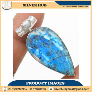 Belle incroyable 925 pendentif en argent Sterling bijoux naturel bleu Dendrite opale pierre précieuse pendentif bijoux à vendre meilleur prix - Product Image 2