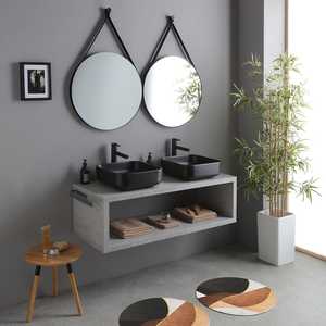 Meuble de salle de bain mural en céramique KOS 120CM avec lavabo carré noir mat, ensemble moderne - Product Image 1