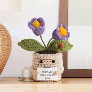 Nouvelles fleurs artificielles en crochet faites à la main 2026, plantes en pot au crochet, cadeaux pour la fête des mères et la Saint-Valentin, fleurs en pot au crochet - Product Image 5