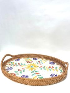 Plateau rond en rotin de haute qualité fabriqué à la main avec décor de plateau de service en incrustation de nacre Bon prix de l'Inde et de l'utilisation alimentaire - Product Image 2