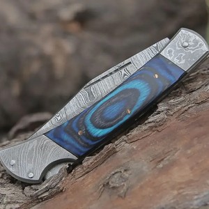 Couteau pliant fait main en acier damas avec design de poche industriel en acier inoxydable Lame multifonctionnelle Manche en bois Service OEM - Product Image 2