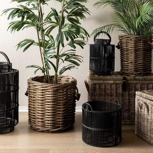 Jardineras de ratán para decoración de jardín con soporte de hierro jardinera de ratán natural con soporte negro de pie de suelo grande a bajo precio - Product Image 6