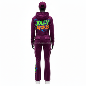 Ensemble de survêtement pour femmes en molleton lourd en coton et polyester 300 GSM, violet, deux pièces, logo personnalisé imprimé à l'écran, survêtements grande taille - Product Image 2