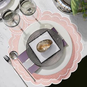Cotton Linen Polyester Eco-Friendly New Chinese Style Placemats <strong>Coaster</strong> 15" Scalloped Embroidery <strong>Heat</strong> Resistant Double Mat - Product Image 6