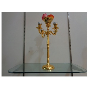 เชิงเทียนแต่งงานทรงสูงสีทองโลหะโบราณ - Product Image 1