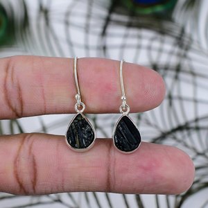Black Tourmaline Gemstone Classic Style <b>Earrings</b> For Her Handmade Bohemian Style Jewelry Made From 925 <b>Solid</b> Sterling <b>Silver</b> - Product Image 5