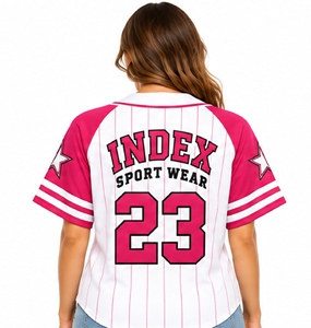 Maillot de baseball à manches courtes et col en V pour femme, blanc et rose rayé, boutonné, numéro 23, chemise de sport - Product Image 2