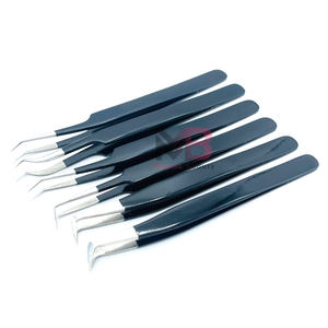 Pince à cils en acier japonais 4 pinces d'extension de cils à prise unie Pince à épiler à 90 degrés Pince à cils Pointe en fibre Couleur noire mate - Product Image 4