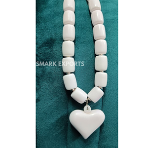 Collier de perles épaisses multicolores en résine artisanale, finition brillante, pendentif cœur, léger, bijoux de mode ange pour femmes - Product Image 4