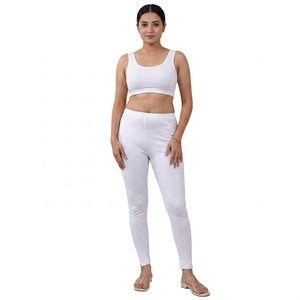Leggings de Yoga Blancos de Cintura Alta, 100% Algodón, Cintura Elástica, Color Sólido, Estilo Simple, Transpirables, de Secado Rápido y Ecológicos - Product Image 2