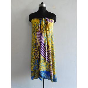 Jupe longue sari en soie élégante pour femmes Robe de danse du ventre réversible à 2 couches et à imprimé floral - Product Image 3