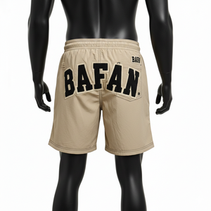 Shorts de bain en polyester beige de haute qualité, légers, à séchage rapide, respirants, avec taille élastique, logo brodé personnalisé, shorts pour hommes - Product Image 2